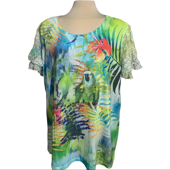 Essentials Green Printed Short Sleeves Size 22 - Picture 2 of 9